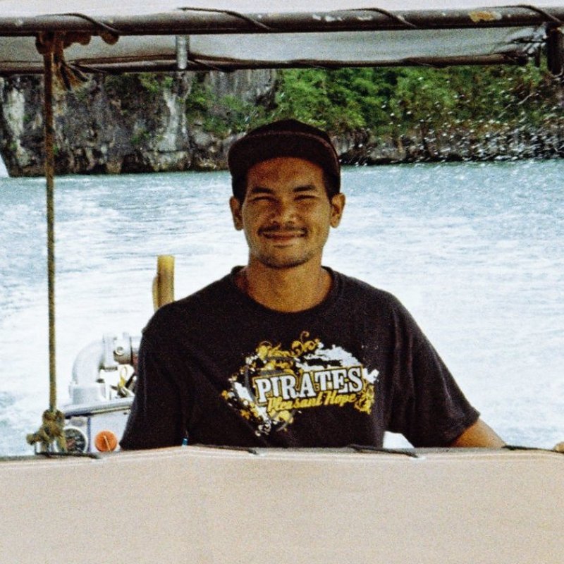 Nelson's boat captain at the helm